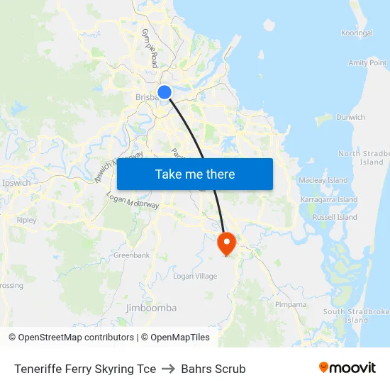 Teneriffe Ferry Skyring Tce to Bahrs Scrub map