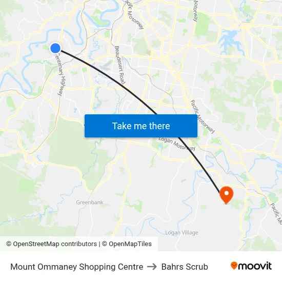 Mount Ommaney Shopping Centre to Bahrs Scrub map