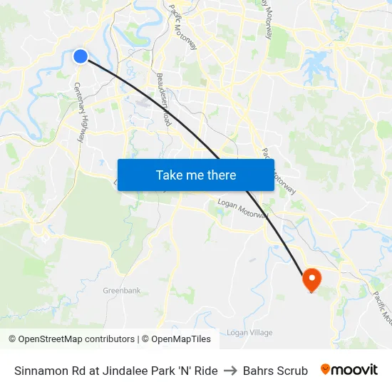 Sinnamon Rd at Jindalee Park 'N' Ride to Bahrs Scrub map