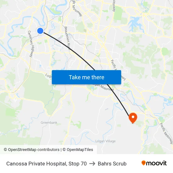 Canossa Private Hospital, Stop 70 to Bahrs Scrub map