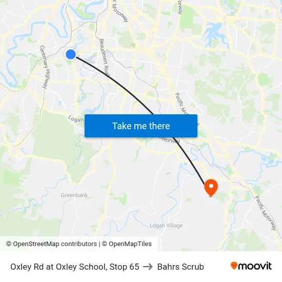 Oxley Rd at Oxley School, Stop 65 to Bahrs Scrub map