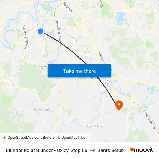 Blunder Rd at Blunder - Oxley, Stop 66 to Bahrs Scrub map