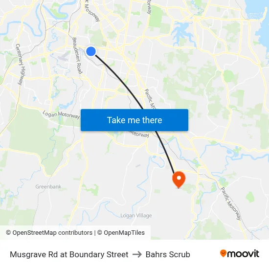 Musgrave Rd at Boundary Street to Bahrs Scrub map