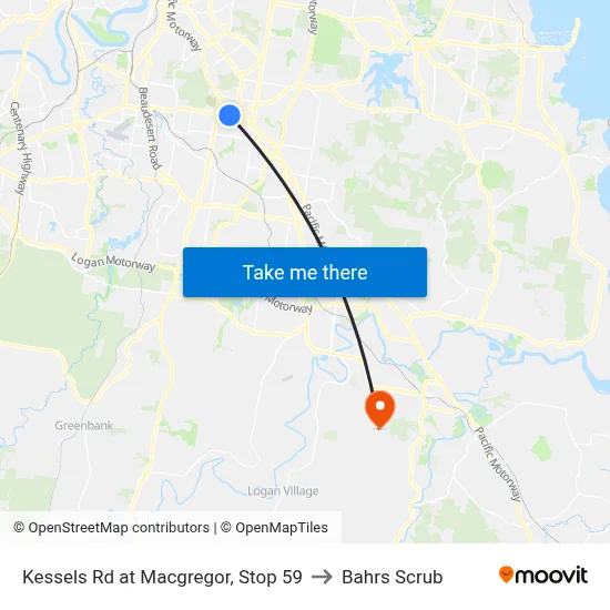 Kessels Rd at Macgregor, Stop 59 to Bahrs Scrub map