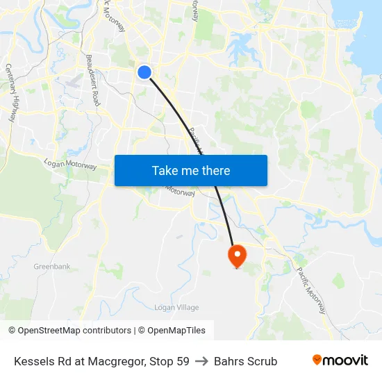 Kessels Rd at Macgregor, Stop 59 to Bahrs Scrub map