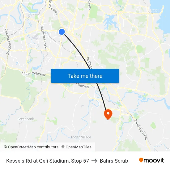 Kessels Rd at Qeii Stadium, Stop 57 to Bahrs Scrub map