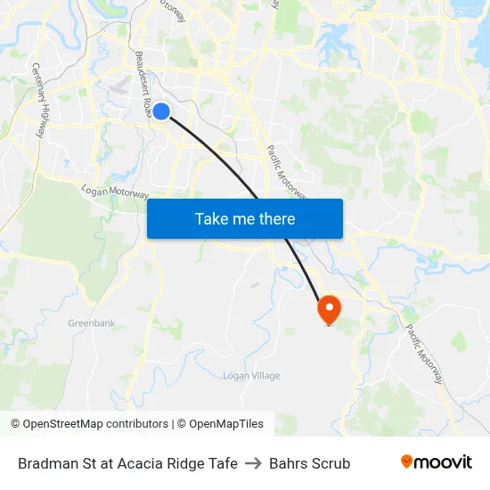 Bradman St at Acacia Ridge Tafe to Bahrs Scrub map