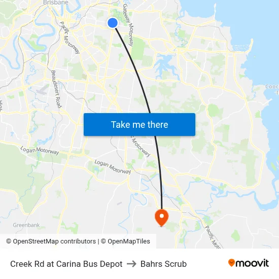 Creek Rd at Carina Bus Depot to Bahrs Scrub map