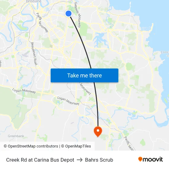 Creek Rd at Carina Bus Depot to Bahrs Scrub map