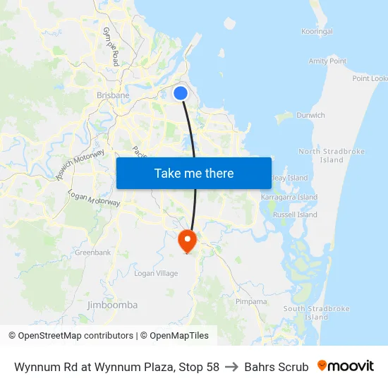 Wynnum Rd at Wynnum Plaza, Stop 58 to Bahrs Scrub map