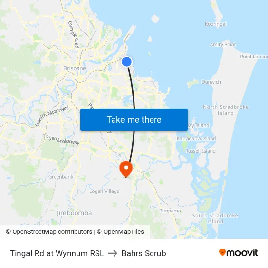Tingal Rd at Wynnum RSL to Bahrs Scrub map