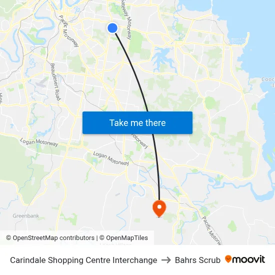 Carindale Shopping Centre Interchange to Bahrs Scrub map