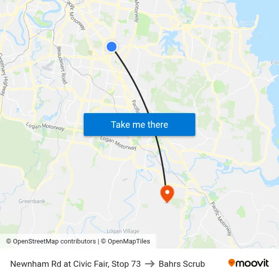 Newnham Rd at Civic Fair, Stop 73 to Bahrs Scrub map