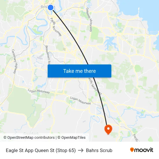 Eagle St App Queen St (Stop 65) to Bahrs Scrub map