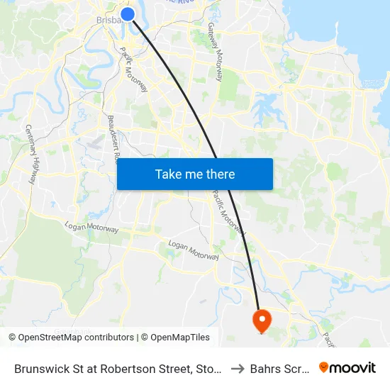 Brunswick St at Robertson Street, Stop 5 to Bahrs Scrub map