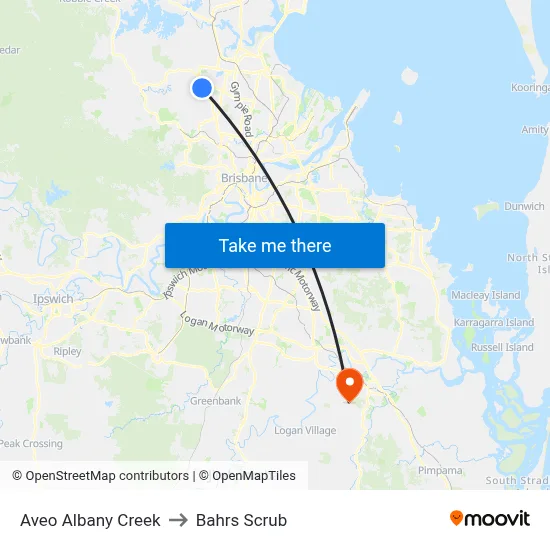 Aveo Albany Creek to Bahrs Scrub map
