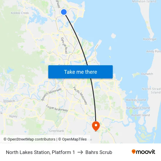 North Lakes Station, Platform 1 to Bahrs Scrub map