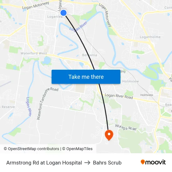 Armstrong Rd at Logan Hospital to Bahrs Scrub map