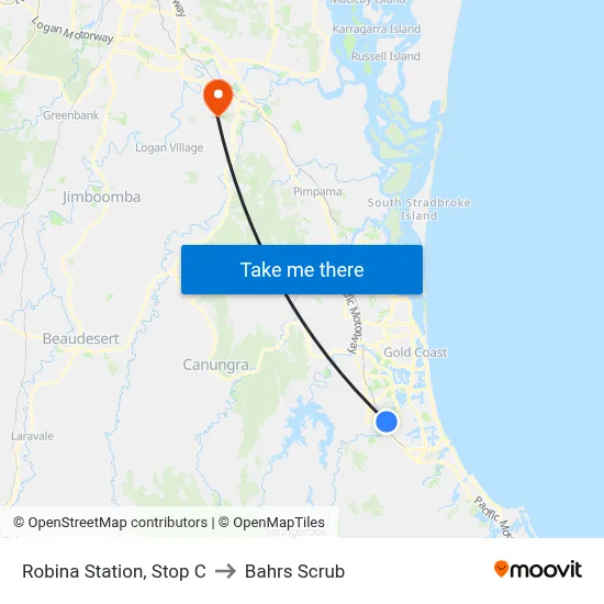 Robina Station, Stop C to Bahrs Scrub map