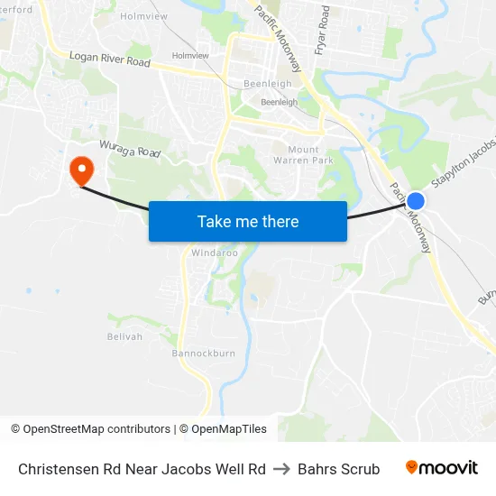 Christensen Rd Near Jacobs Well Rd to Bahrs Scrub map