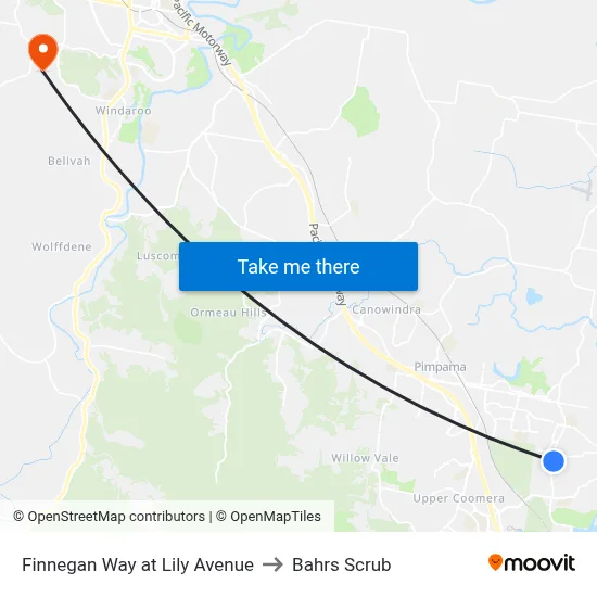 Finnegan Way at Lily Avenue to Bahrs Scrub map