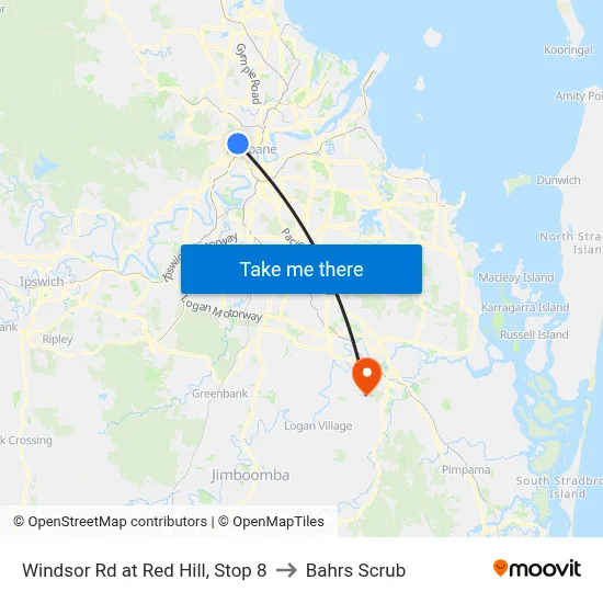 Windsor Rd at Red Hill, Stop 8 to Bahrs Scrub map