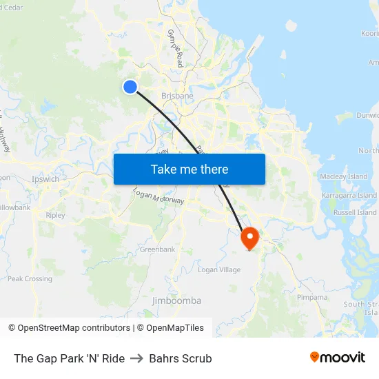 The Gap Park 'N' Ride to Bahrs Scrub map
