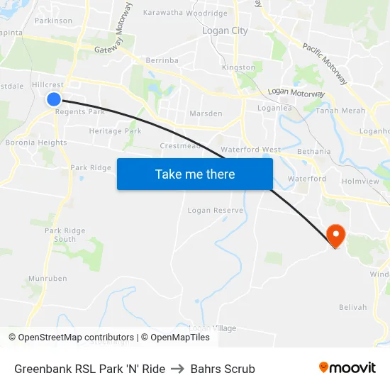Greenbank RSL Park 'N' Ride to Bahrs Scrub map