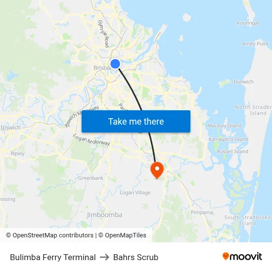 Bulimba Ferry Terminal to Bahrs Scrub map
