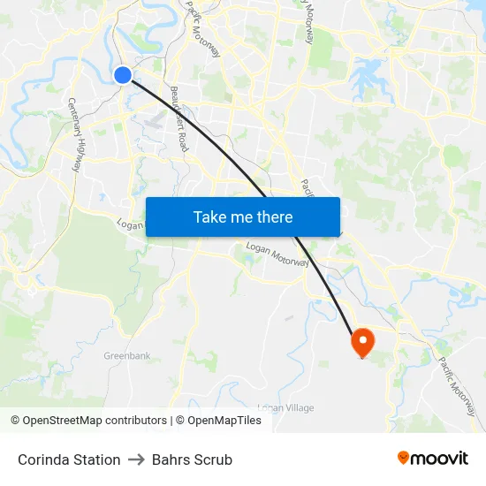 Corinda Station to Bahrs Scrub map