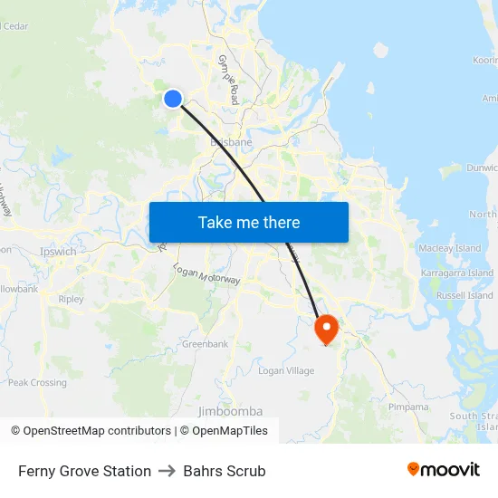 Ferny Grove Station to Bahrs Scrub map