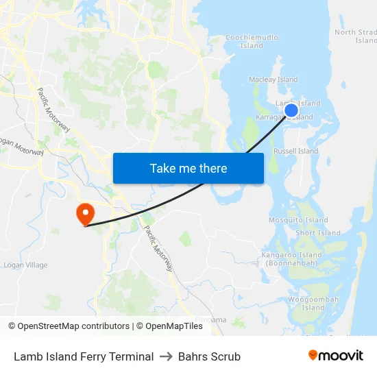 Lamb Island Ferry Terminal to Bahrs Scrub map