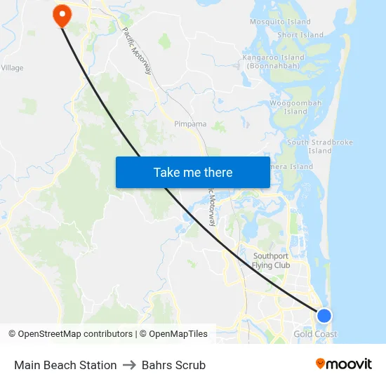 Main Beach Station to Bahrs Scrub map