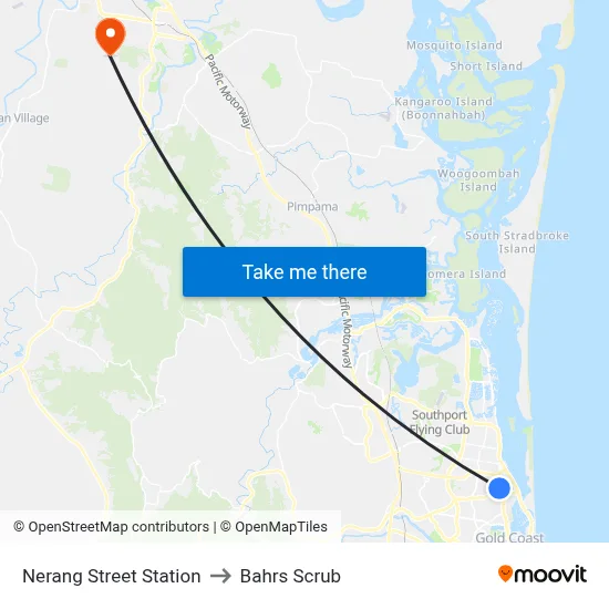 Nerang Street Station to Bahrs Scrub map