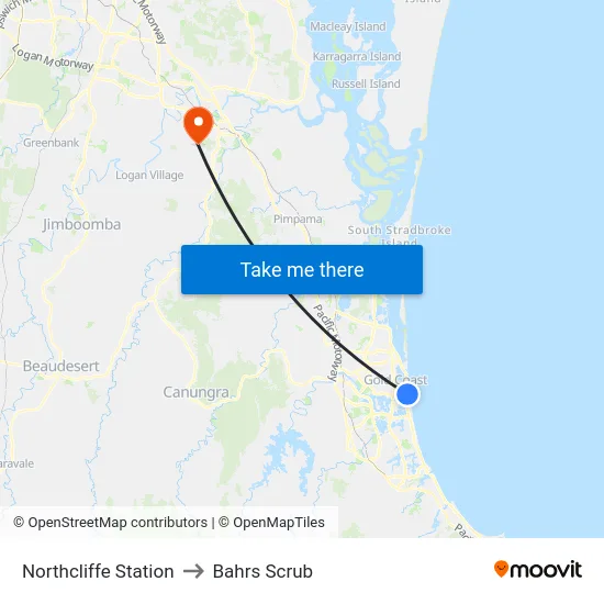 Northcliffe Station to Bahrs Scrub map
