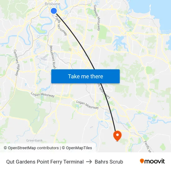 Qut Gardens Point Ferry Terminal to Bahrs Scrub map