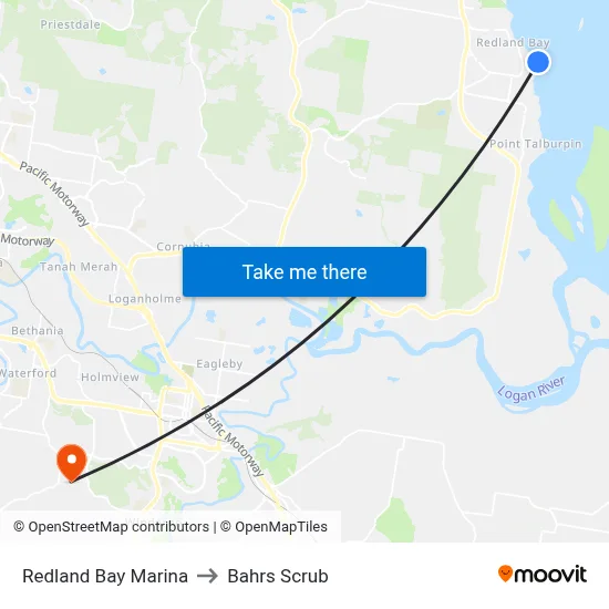 Redland Bay Marina to Bahrs Scrub map