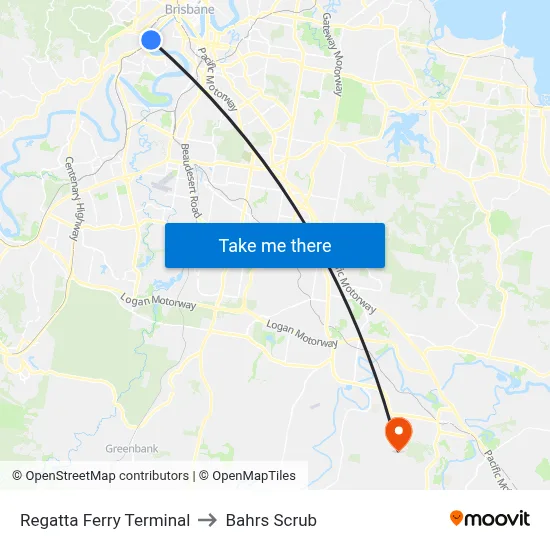 Regatta Ferry Terminal to Bahrs Scrub map