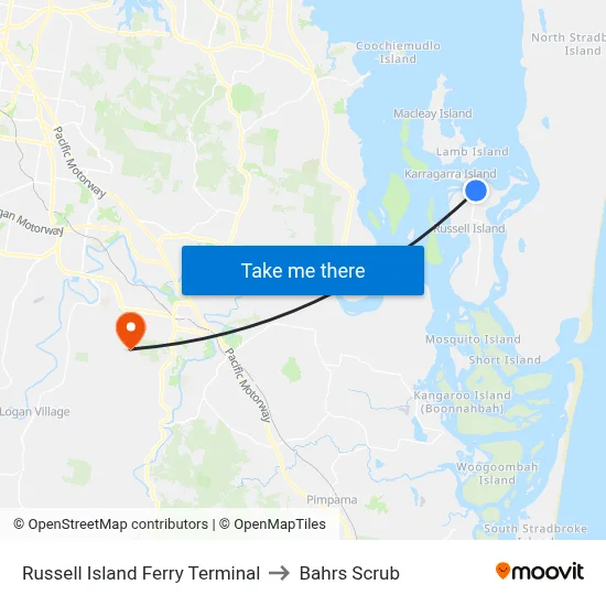 Russell Island Ferry Terminal to Bahrs Scrub map