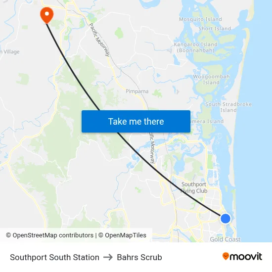 Southport South Station to Bahrs Scrub map