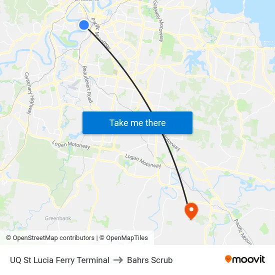 UQ St Lucia Ferry Terminal to Bahrs Scrub map