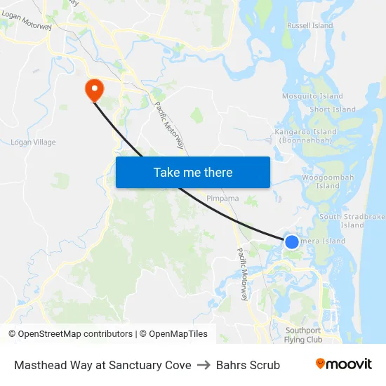 Masthead Way at Sanctuary Cove to Bahrs Scrub map