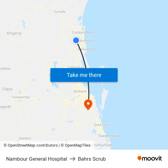Nambour General Hospital to Bahrs Scrub map