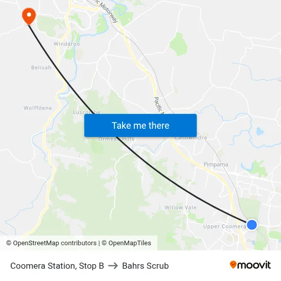 Coomera Station, Stop B to Bahrs Scrub map