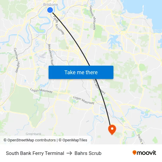 South Bank Ferry Terminal to Bahrs Scrub map