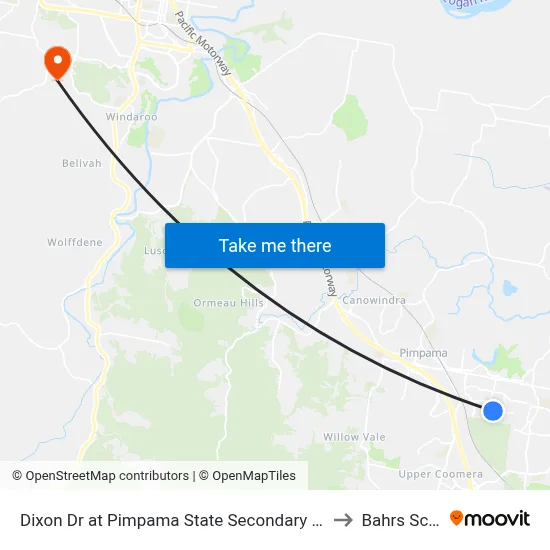 Dixon Dr at Pimpama State Secondary College to Bahrs Scrub map