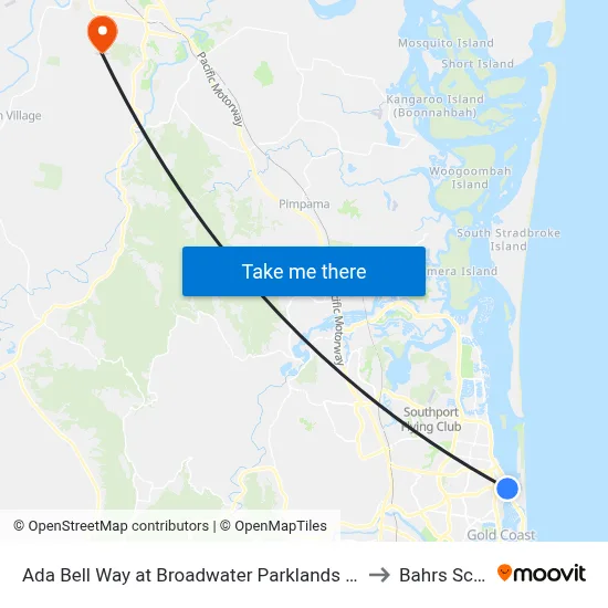 Ada Bell Way at Broadwater Parklands Station to Bahrs Scrub map