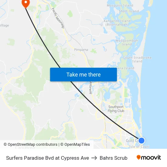 Surfers Paradise Bvd at Cypress Ave to Bahrs Scrub map