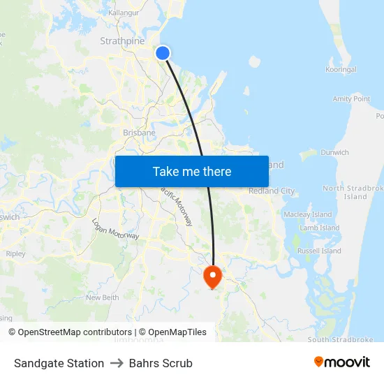Sandgate Station to Bahrs Scrub map