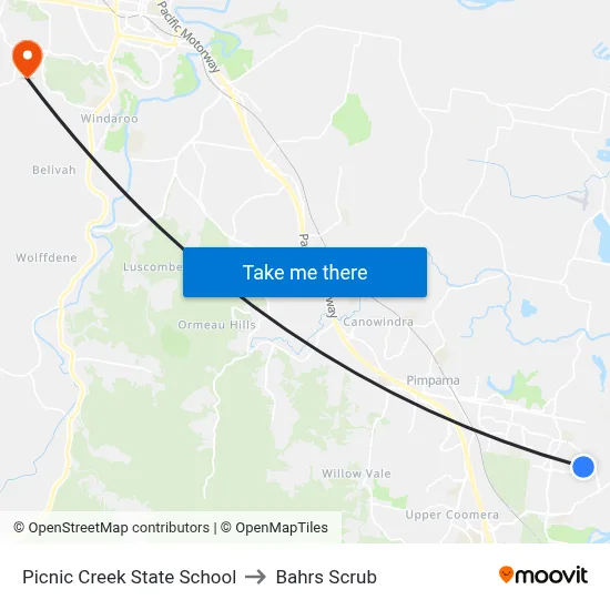 Picnic Creek State School to Bahrs Scrub map
